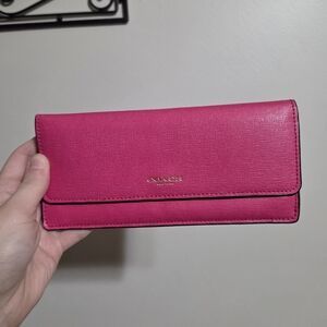 Coach Hot/Barbie Pink Saffiano Long Wallet